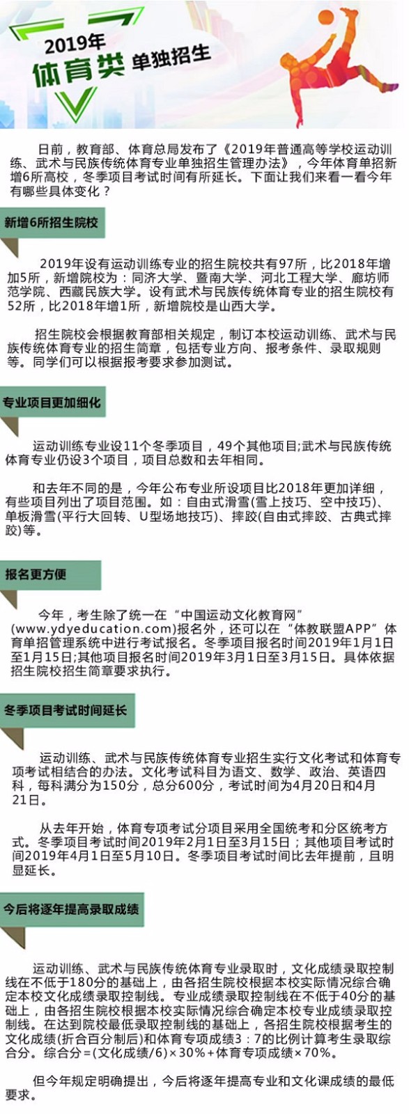 图解2019年体育类单独招生5点新变化