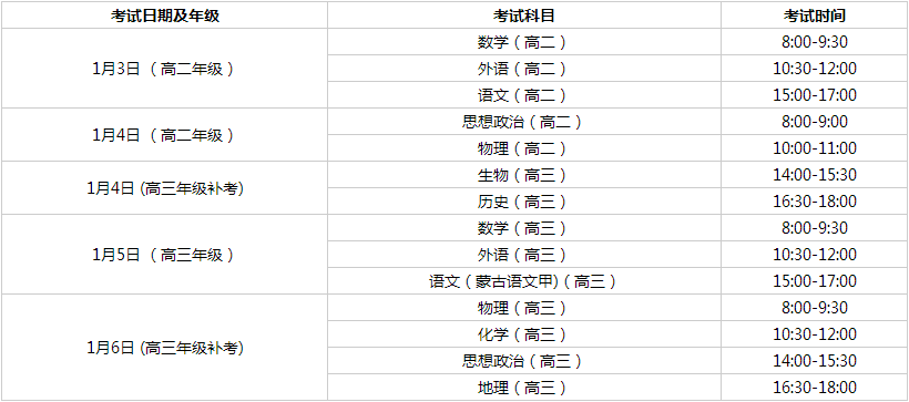 2023内蒙古学业水平考试各科目考试时间安排