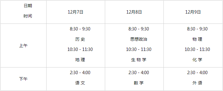 河北：2024年下半年高中学业水平合格性考试科目及时间