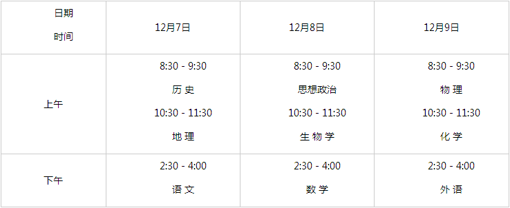 河北：2024年下半年高中学业水平合格性考试科目及时间